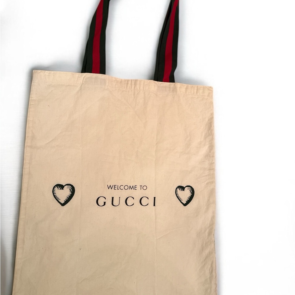 Gucci Cream Tote Bag with Red and Green Straps